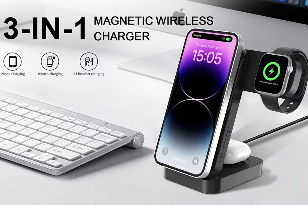 4 in 1 Wireless Charger With Clock Display 15W Fast Charging Wireless Charger