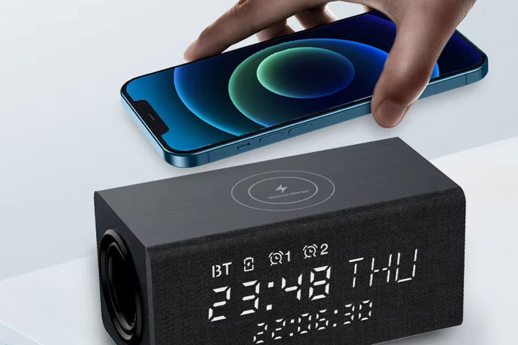 Wireless Charger with Portable Music Speaker with Digital Alarm Clock