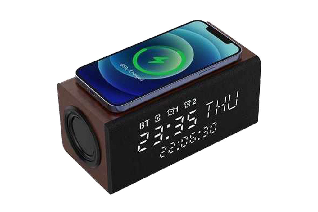 Wireless Charger with Portable Music Speaker with Digital Alarm Clock